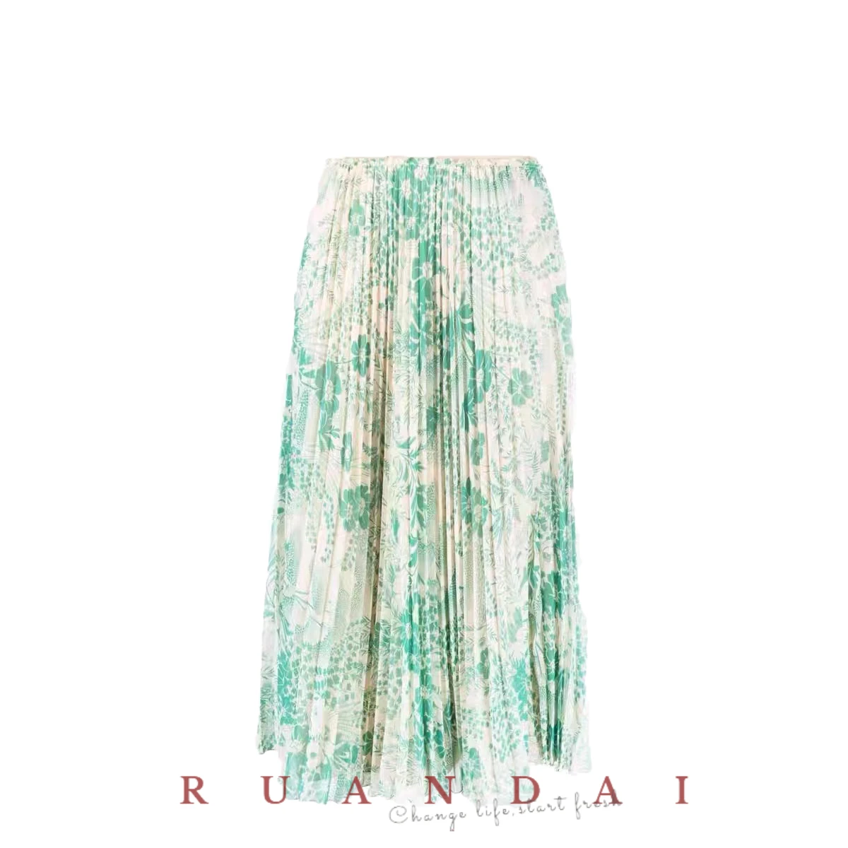 Printed Pleated Pleated Skirt for RUANDAI 2022 Summer New High Waist Quite Wide Draped Floral Mid-length Half-body Skirt Women
