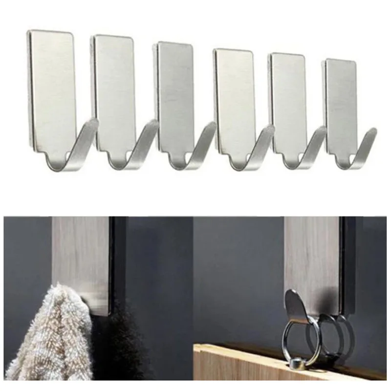

6PCS Self Adhesive HOT Wall Door Hook Clothes Hook Towel Racks Drilling Bathroom Hooks for Kitchen and Bathroom Stainles 2021