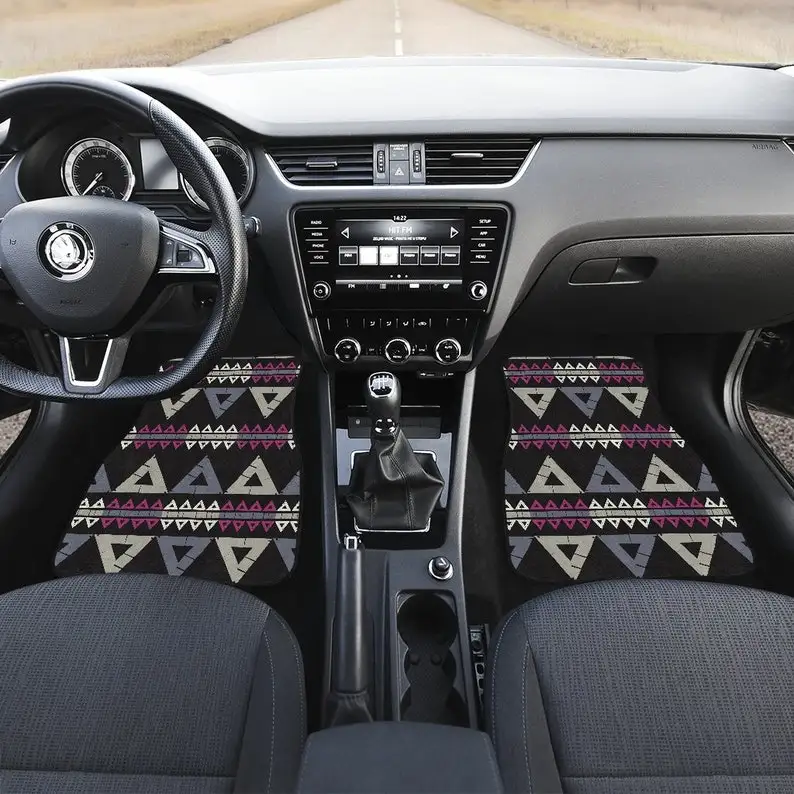 

Black Grey Beige Tribal Ethnic Aztec Boho Chic Bohemian Pattern Car Floor Mats Set, Front and Back Floor Mats for Car, Car Acces