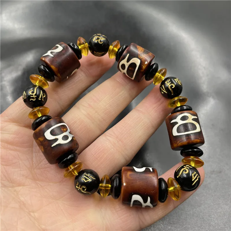 Тибетский ретро Бог богатства Дзи счеты старый агат трубка бусины браслет