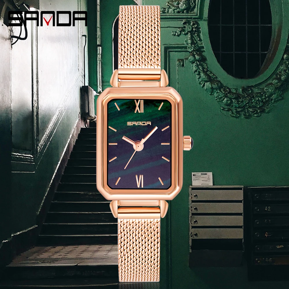 

Fashion SANDA Brand Luxury Rose Gold Quartz Women Watches Leather Mesh Strap Clock Waterproor Ladies Wristwatches Montre Femme