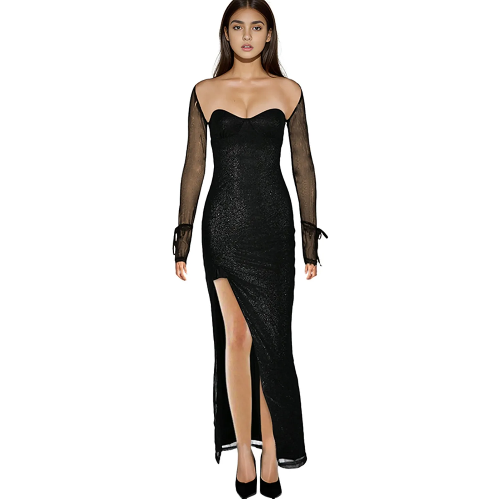 Осенние свадебные платья для гостей женщин с открытыми плечами и длинными