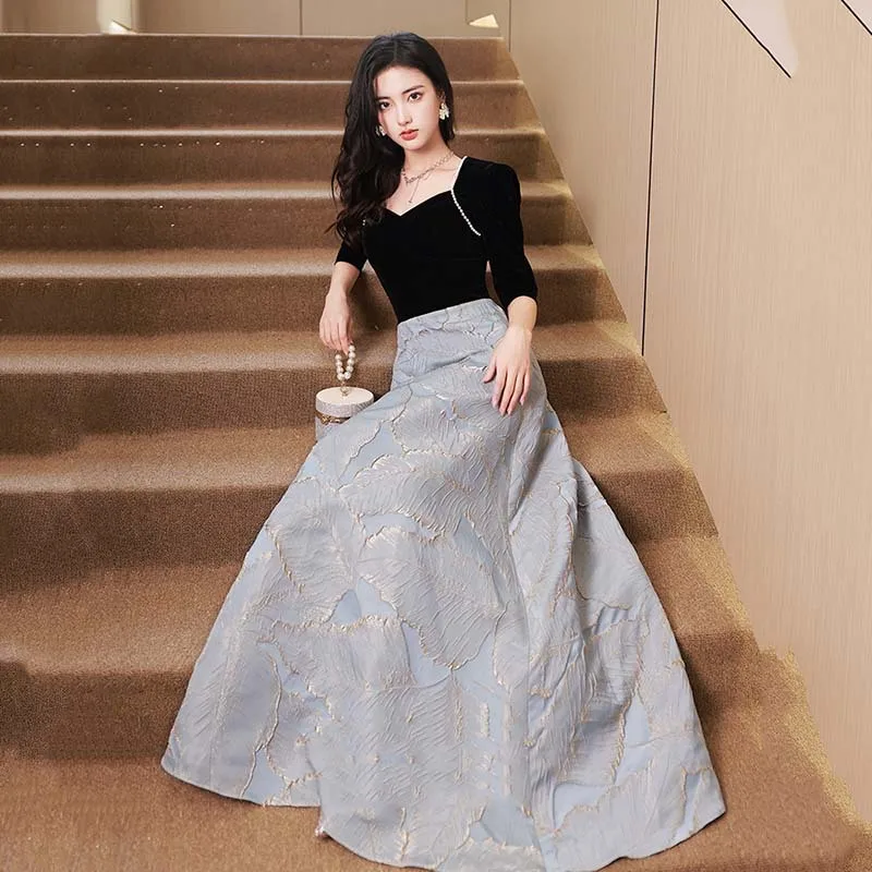 Женское бархатное вечернее платье Элегантное Длинное с квадратным вырезом во