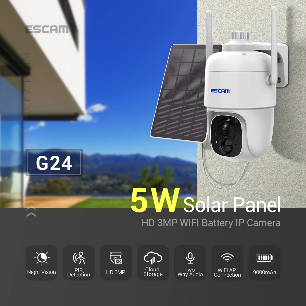 

IP-камера купольная ESCAM G24, 3 Мп, 1296P, на солнечной батарее