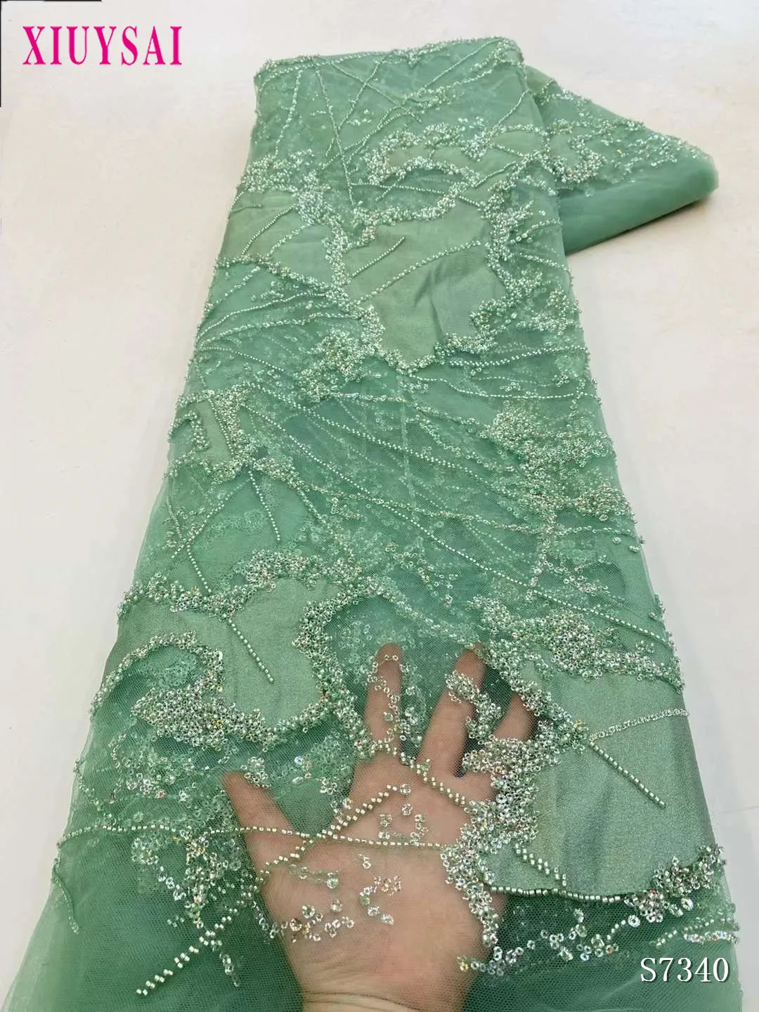 

Зеленая африканская кружевная ткань 2023, кружевная ткань ручной работы из бисера, французская блестящая нигерийская вышивка, сетчатая кружевная ткань для шитья для невесты