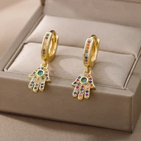 evil eye fatima hand drop earrings for women zircon hoop palm earring turkish 2022 fashion birthday party jewelry gift