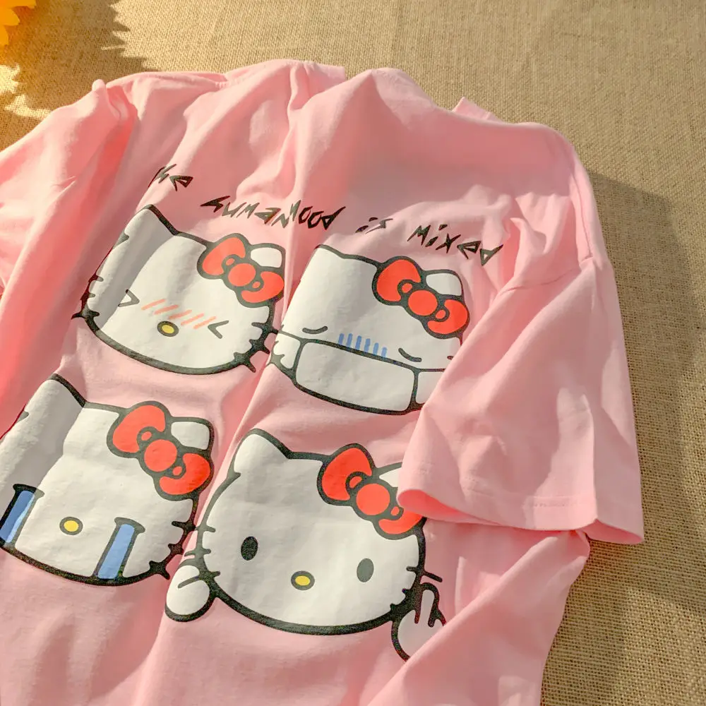 

Couple Kawaii Anime Cute Kitten Print Short-sleeved T-shirt Men and Women Summer Student Girlfriends Top Tide