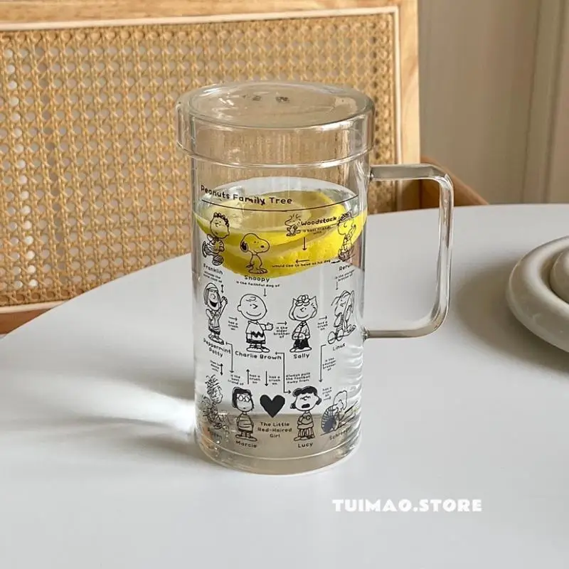 

700 мл семейная стеклянная чашка с крышкой Снупи Чарли Браун большая емкость мультяшная чашка для сока пива термостойкая чашка кавайный Аним...