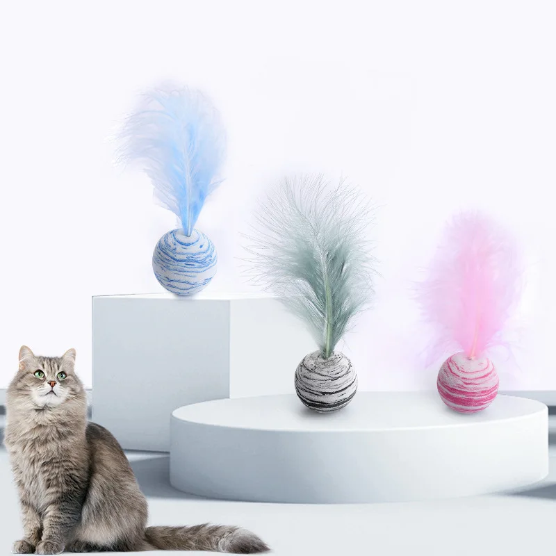 

Cat Toy Ball with Feather Plus EVA Material Light Foam Ball Throwing Fun Toy Star Texture Ball Feather Toy Dog Cat Supplies