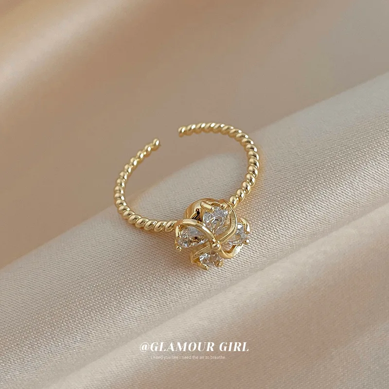 

New zircon windmill flower opening ring fashion temperament design sense ring all-match net celebrity jewelry women