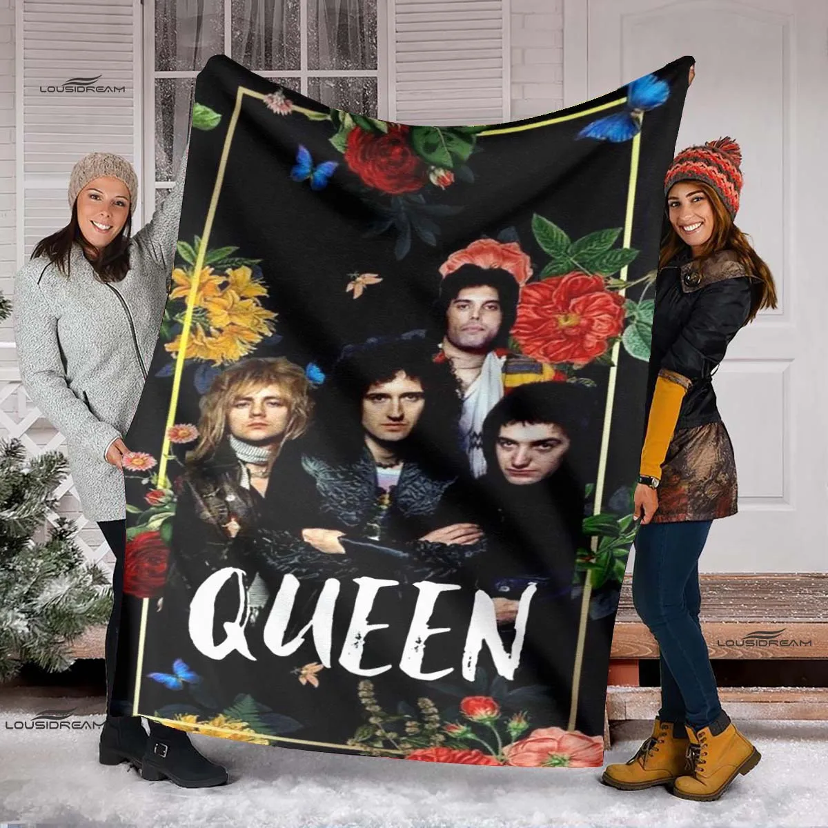 Queen Band Printed Soft Flannel Blanket Music Lightweight Thin Fleece Blanket Bedspread Sofa Couch Camping Traveling Covers