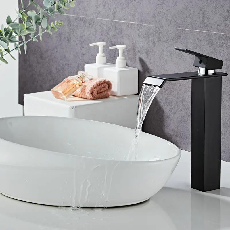 

Rose Gold Bathroom Faucet Brass Bathroom Basin Faucet Cold and Hot Waterfall Mixer Sink Tap Single Handle Deck Mounted Tap