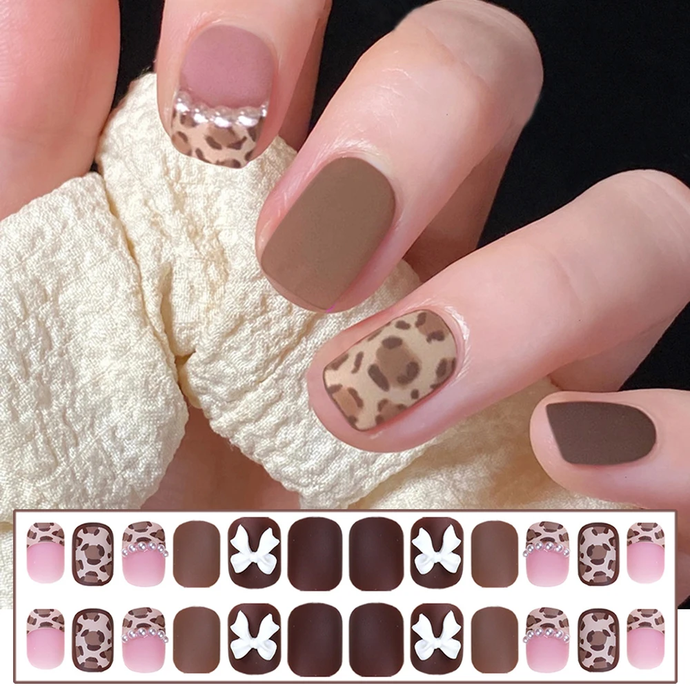 

Леопардовые накладные ногти французский стиль длинный абзац Маникюр экономит время накладные ногти полное покрытие ногти 24 шт пресс на ногтях продажа