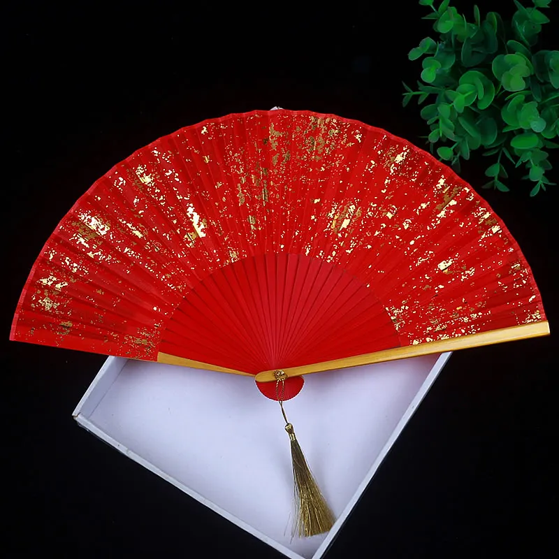 

21 см Шелковый бронзирующий складной веер, китайский деревянный бамбуковый складной веер, домашний декор для каллиграфии, живопись, украшения для свадебной вечеринки