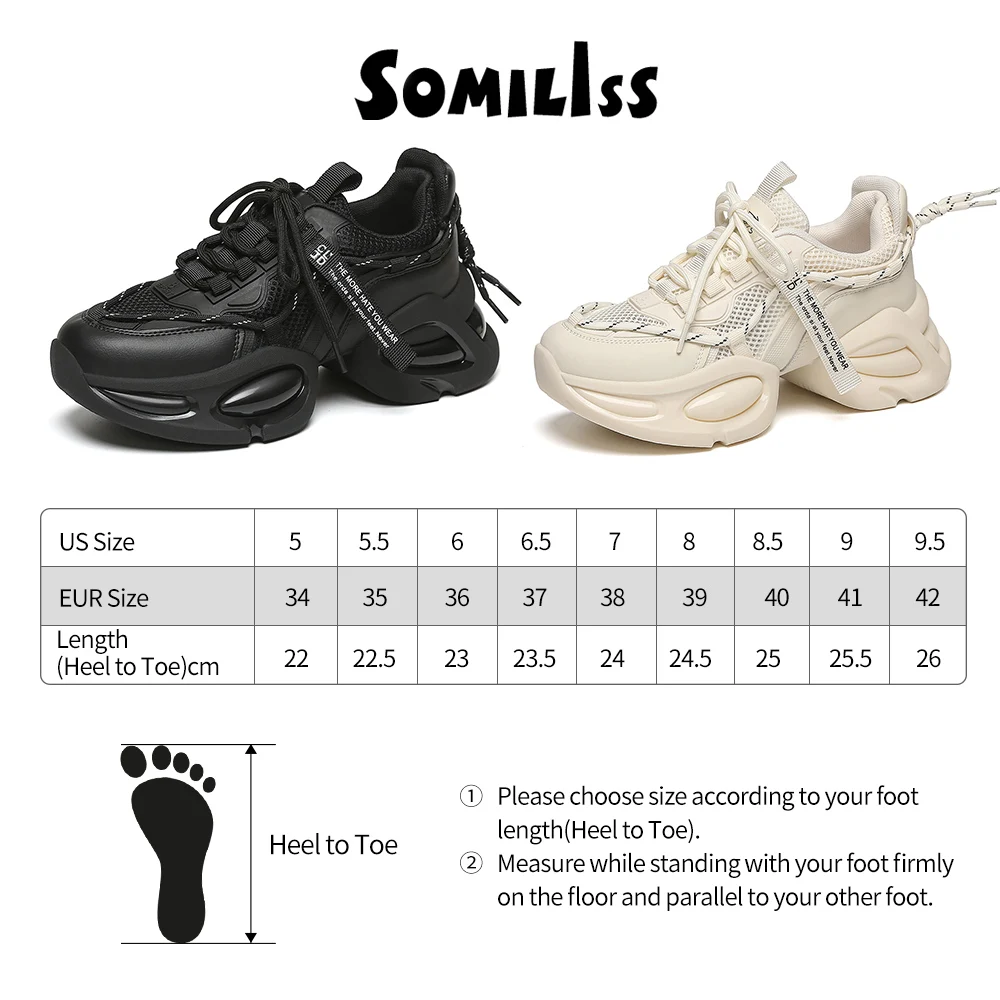 SOMILISS Women Platform Sneakers Genuine Leather Mesh Lace Up Round Toe Fashion Ladies Chunky Casual Sneaker Shoes Handmade