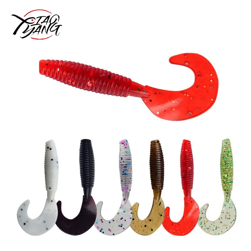 

10PCS Loose tail maggot road-subbait soft bait lead hook bait Texas fishing group soft worm with salt and fishy