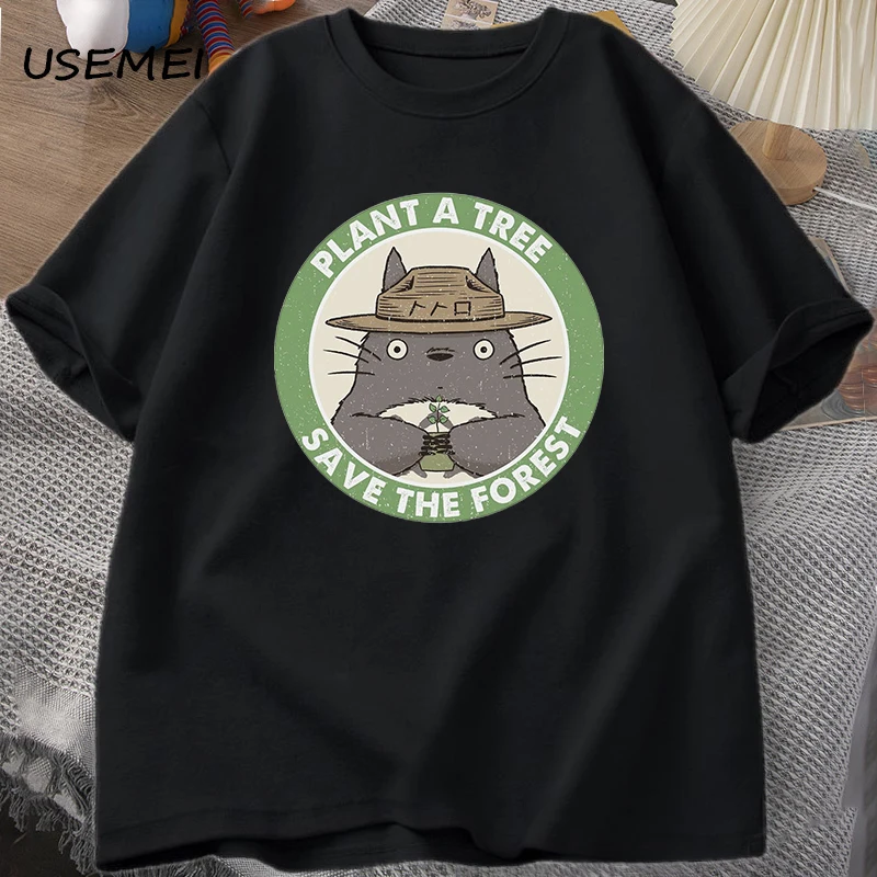 

Japanese Anime Totoro T Shirt Plant A Tree Save The Forest Graphic T Shirts Cartoon Spirited Away Ponyo Tee Cotton Mens T-shirts