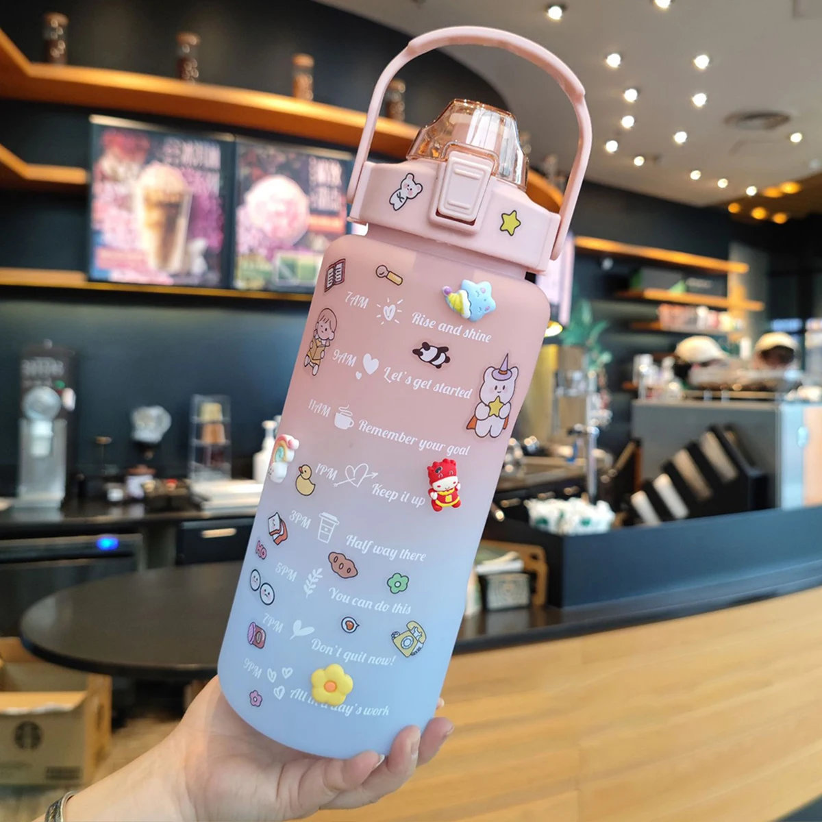 

2L Water Bottle with Time Markings Large Capacity Water Jug Portable Sport Drink Bottle Outdoor Sports Travel Kettle Water Cup