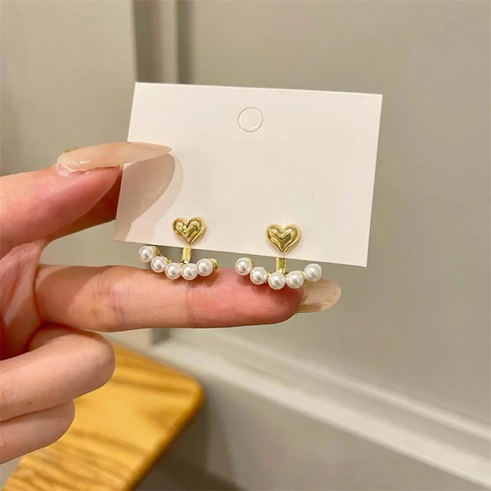 

Elegant Metal Peach Heart Back Hanging Pearl Earrings Korean Fashion Jewelry For Woman Girls Multi Wearing Accessories
