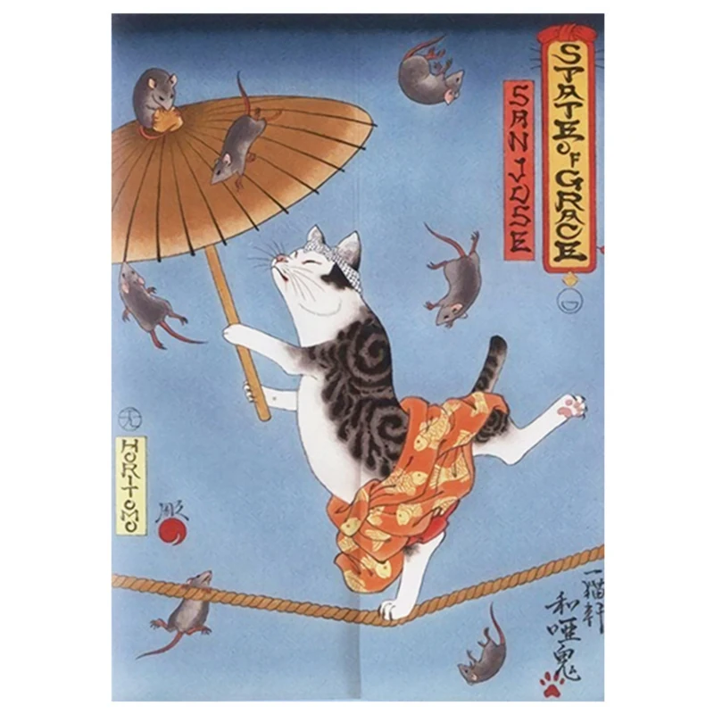 

Японская дверная занавеска Ukiyo-e Cat из льна