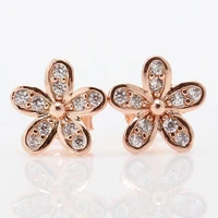 authentic 925 sterling silver sparkling rose dazzling daisy with crystal stud earrings for women wedding gift pandora jewelry