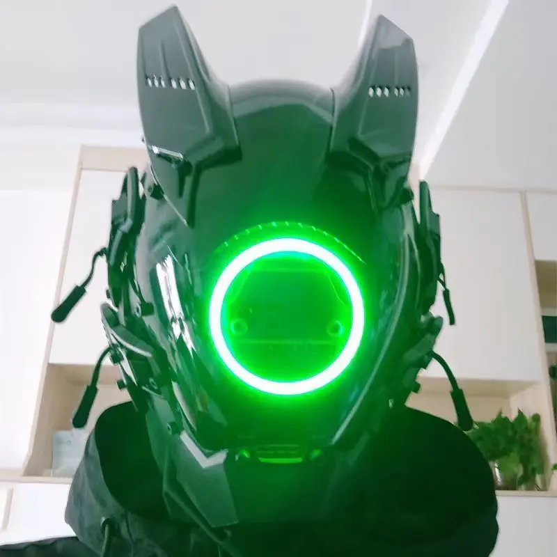 Фото Киберпанк-маска с LED-подсветкой для мужчин и женщин, футуристический панк-стиль, аксессуар для вечеринок и музыкальных фестивалей. №5