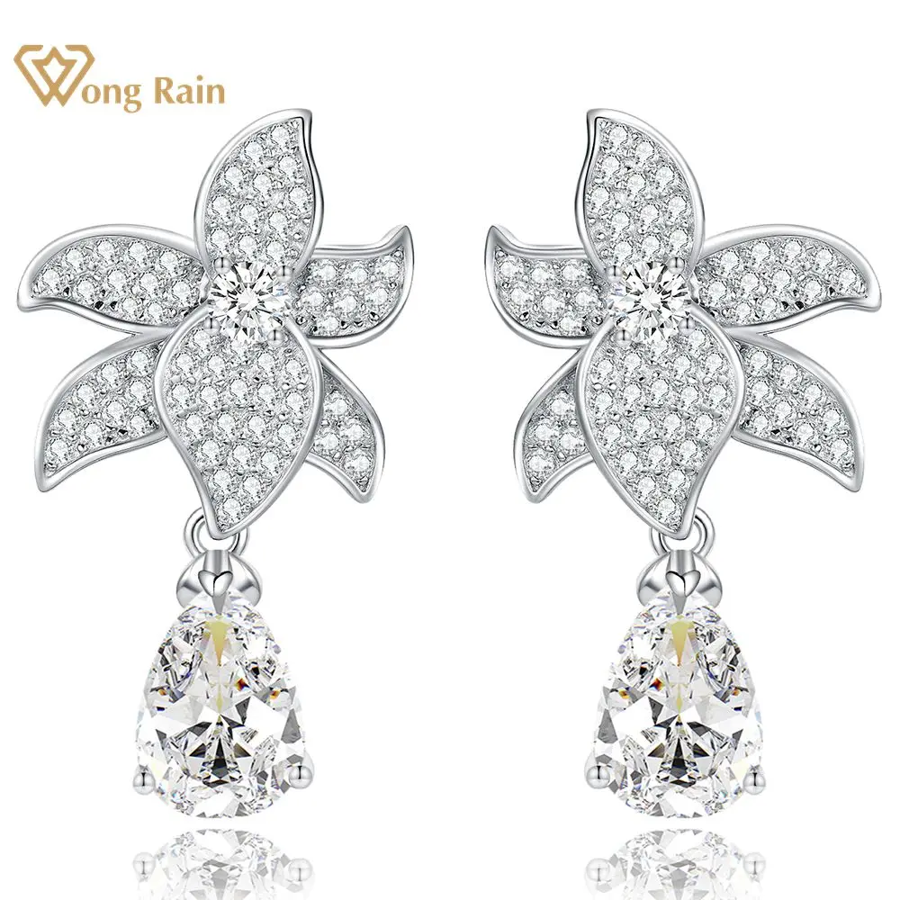 

Wong Rain 925 Sterling Silver Pear Cut 7*10 MM Lab Sapphire Ruby Gemstone Fine Women Flower Drop Earrings Vintage Party Jewelry