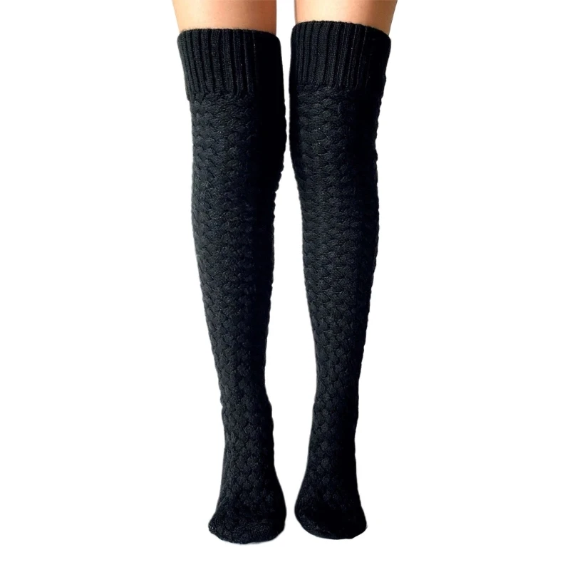 

Women Braided Cable Knit Thigh High Boot Socks Twisted Knitting Long Leg Warmer M6CD