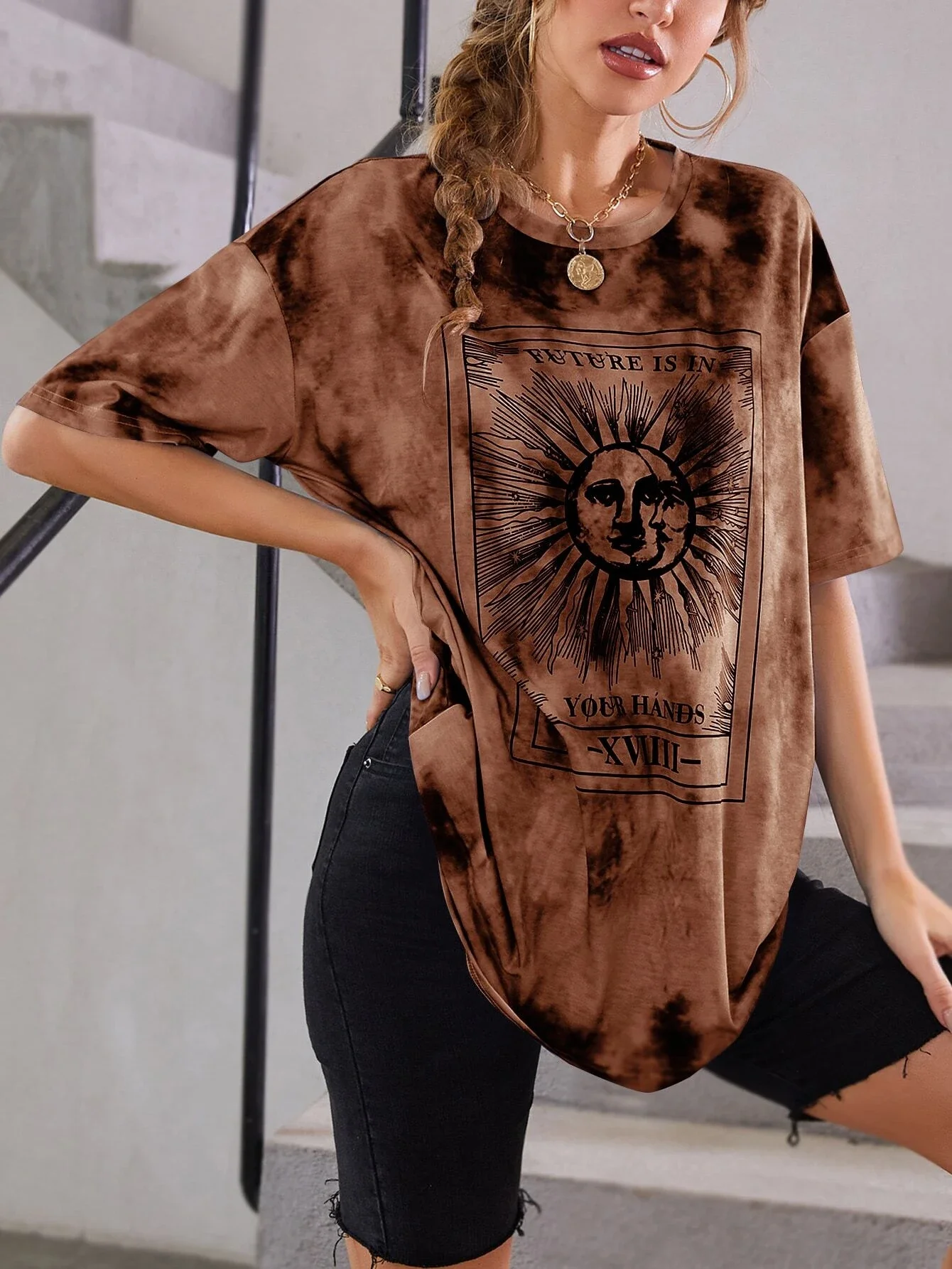 tops Tie Dye Drop Shoulder Tee