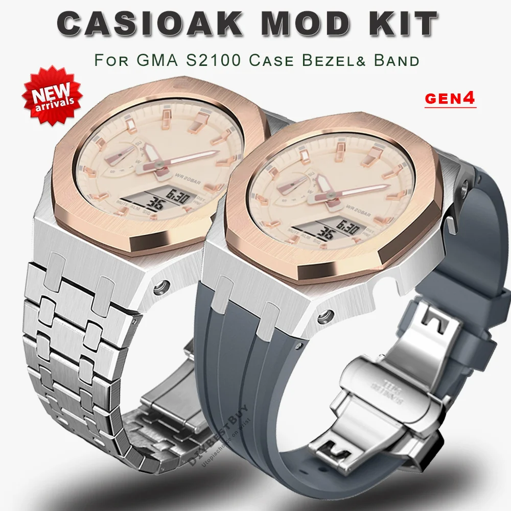 

Casioak DIY Mod Kit Metal Case Frame Bezel Strap For Casio G shock GMA S2100 metal mod kit Rubber Strap Replacement Accessories