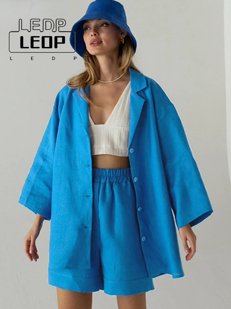 

LEDP 2022 Summer White Shorts Suit Women Fashion Long Sleeve Casual Top Suit Elegant Comfort Wide Leg Shorts Suit 2 Piece Set
