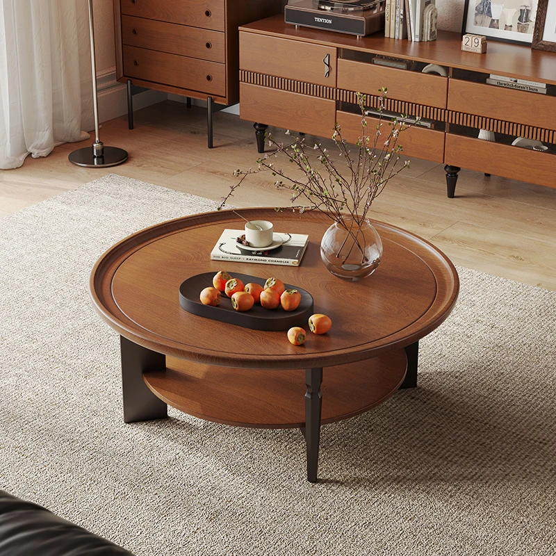 Простой круглый антикварный журнальный столик деревянный дизайн прозрачный пол