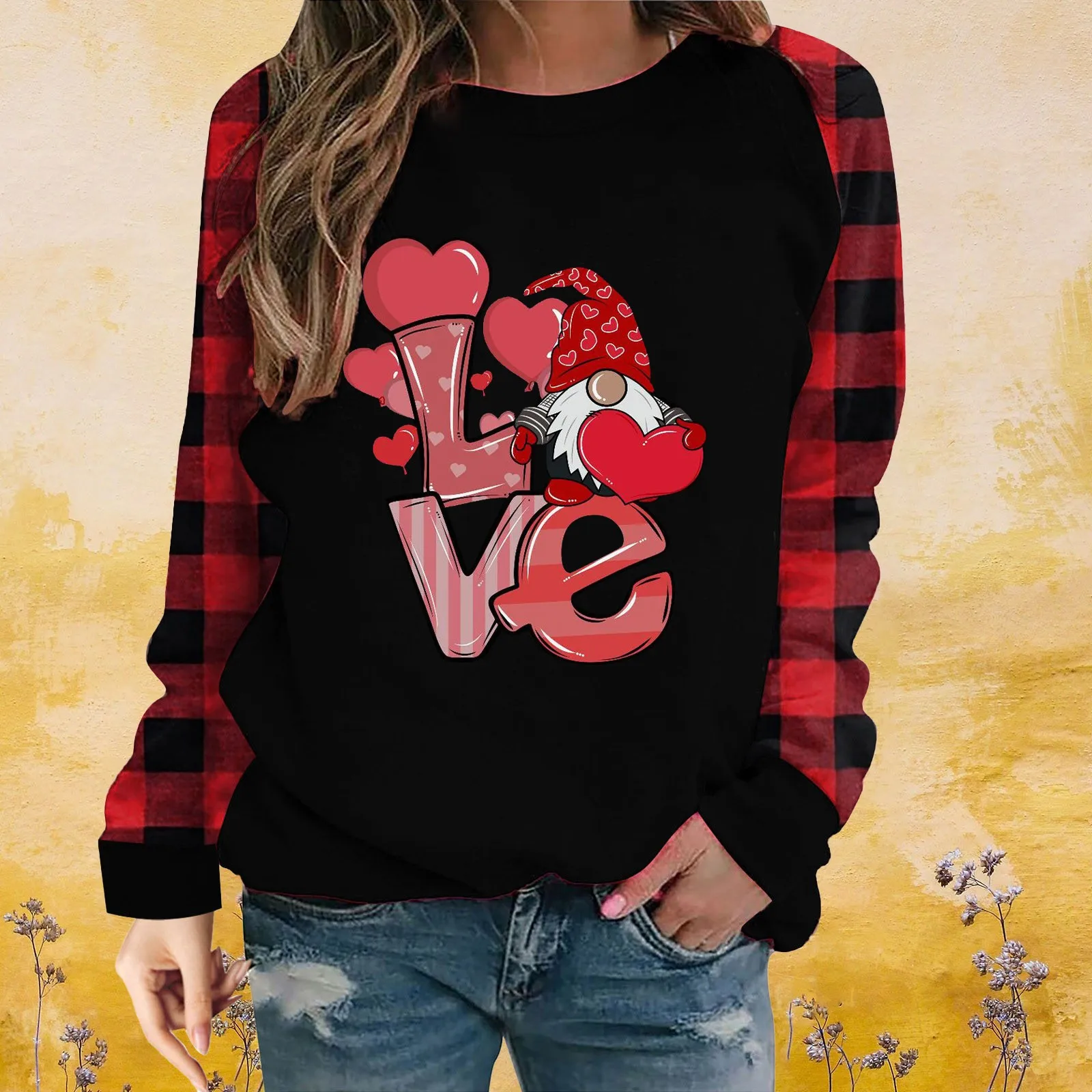 

Женская хлопковая футболка с длинным рукавом и принтом Love