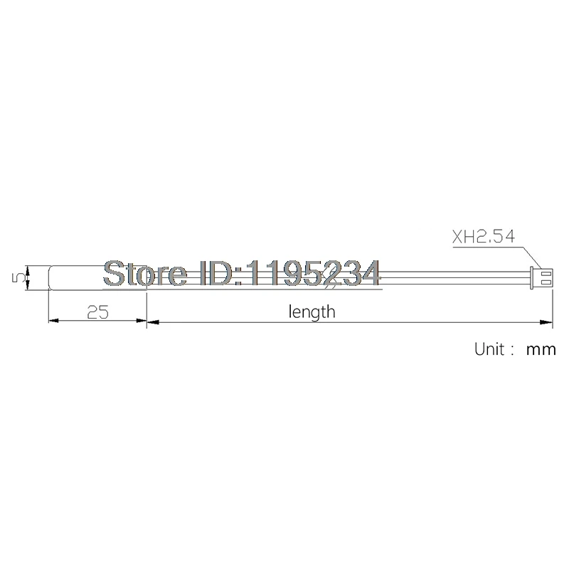 10K B Value3950 цилиндрический водонепроницаемый термозонд 5x25 мм NTC термистор длиной 4 м