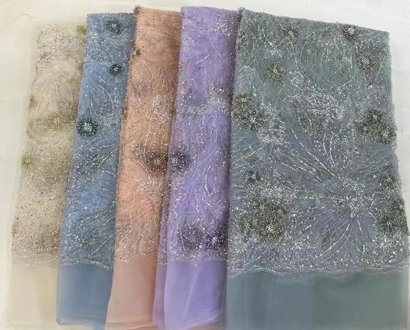 Роскошные великолепные блестки ручной работы с 3D цветочным кружевом из тюля для