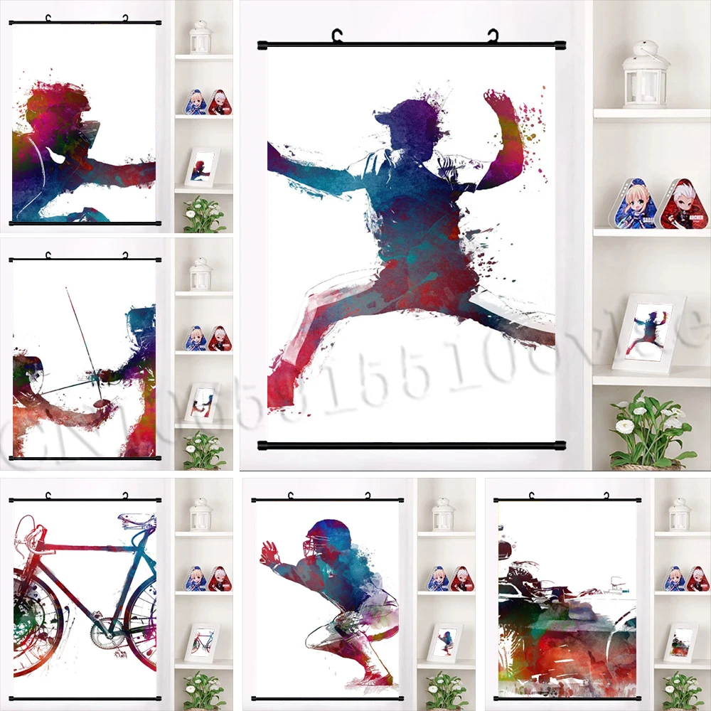 

Scroll Fencing Poster Canvas Cycling Hanging Painting Minimalism Print Wall Art Sports Picture Home Decoration For Living Room
