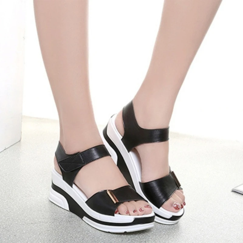 

Summer Women Sandals Korean Version Wedge Heel Women Shoes Casual Velcro Sandals Ladies Platform Solid Color Open Toe Sandals