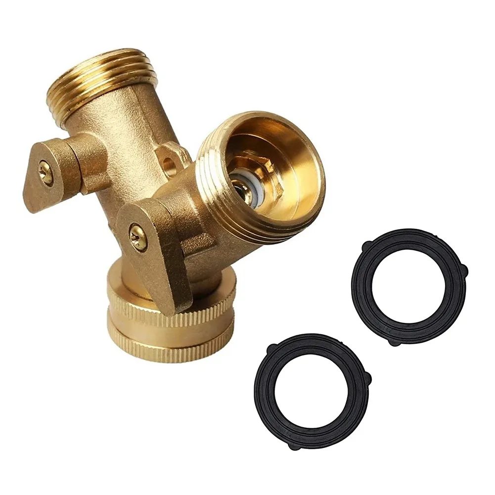 2-Way 3/4 Inch Garden Tap Brass Garden Hose Splitter Y-Type Irrigation Valve Watering Connector Distributor Quick Connector