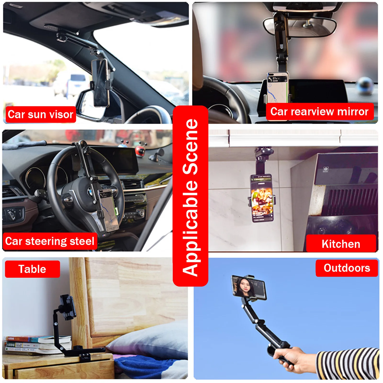 High Quality Car Mount Multifunctional 360°rotation Adjustable Opening Car Accessories Phone Bracket Rearview Mirror