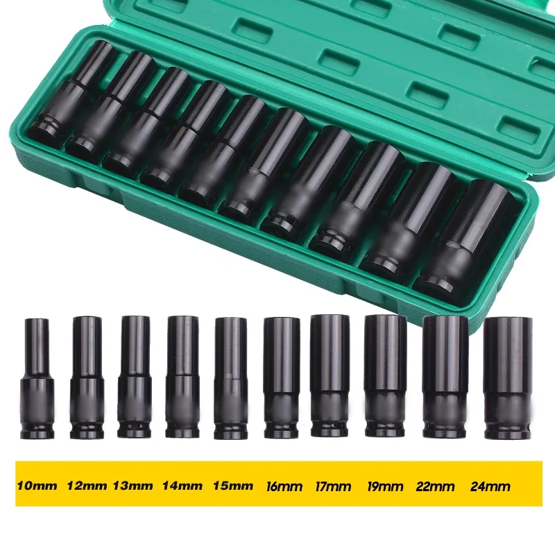 

10pcs 1/2" Drive Metric Impact Socket Set Universal Socket Metric Drive Deep Socket Set Wrench for Air Pneumatic Repair Tools