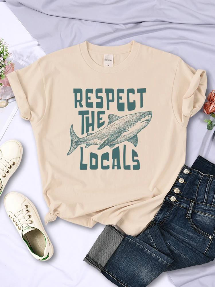 

Respect The Locals Shark Prints Womens Cotton Clothing Retro Casual All-math T-Shirts Creativity O-Neck Short Sleeve Woman Tops