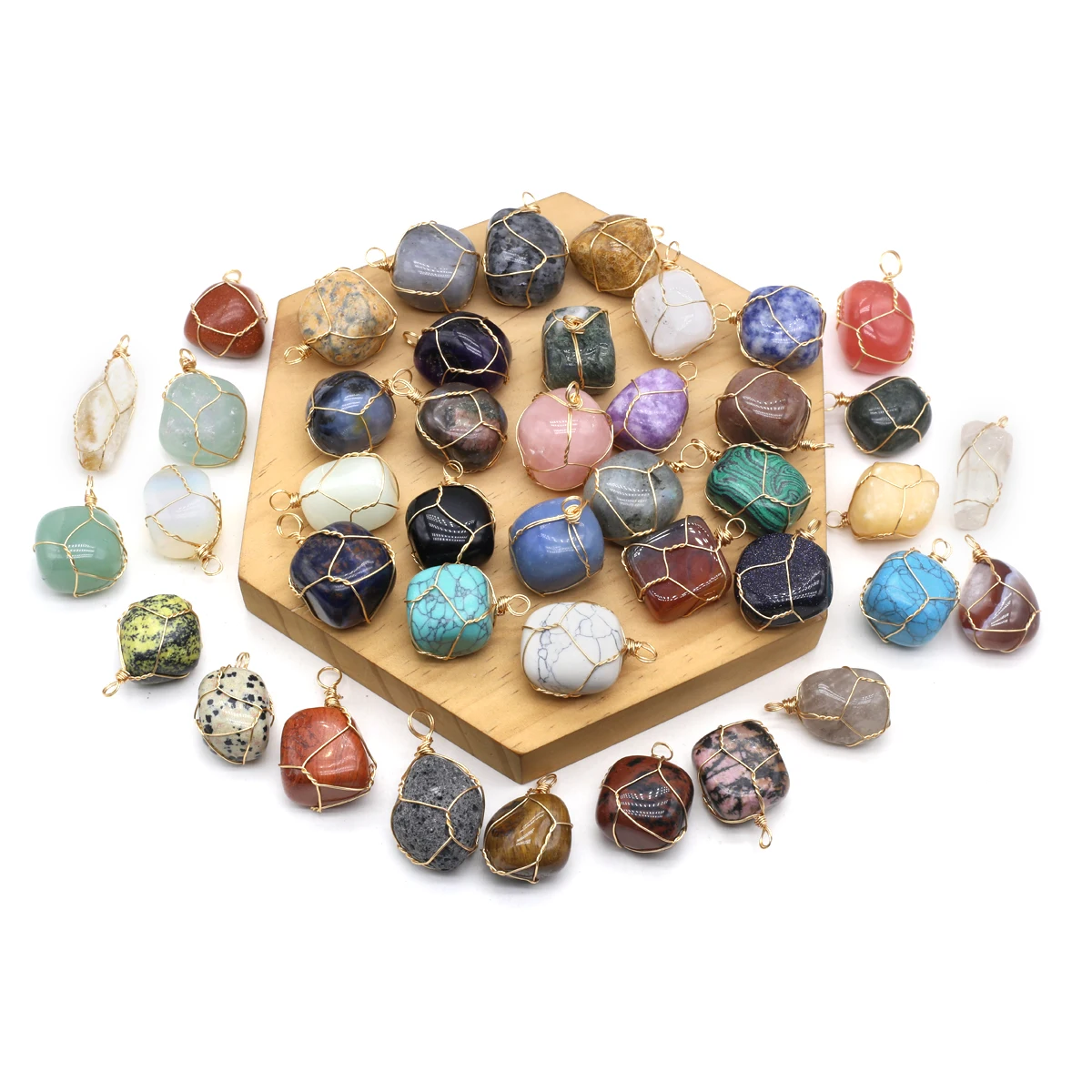 

Natural Stone Pendants Gold Color Wire Wrap Polished Fluorite Red Agates for Jewelry Making Diy Women Earring Necklace Gifts