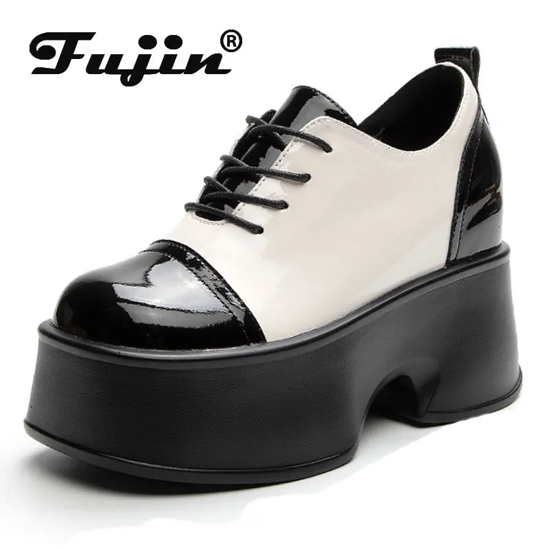 

Fujin 11cm Patent Microfiber Lolita Japanese Style Females Spring Autumn Booties Platform Wedge Hidden Heels Women Females Shoes