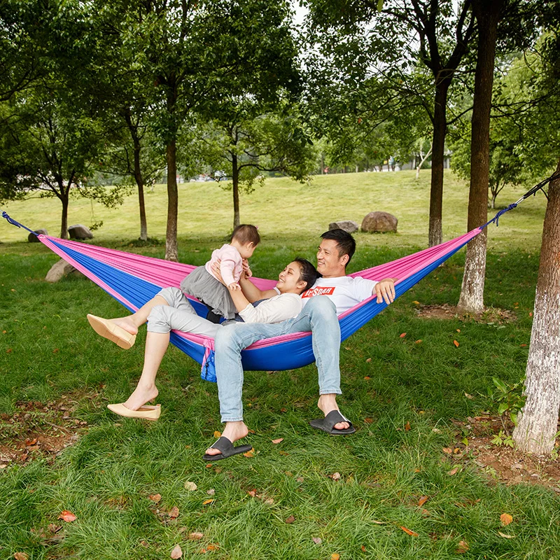 

Portable Double Hammocks Camping Hammock Lightweight Nylon Parachute Hammocks Fabric Hanging Bed Outdoor Sleeping Bed