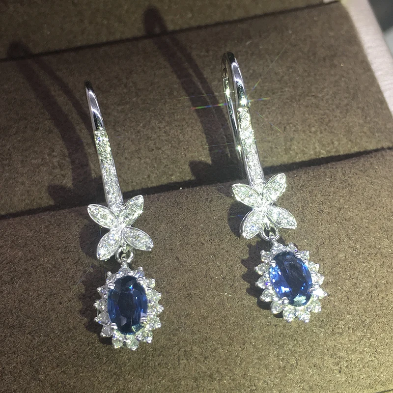 

Ne'w Chic Blue CZ Dangle Earrings for Women Simple and Elegant Ear Accessories Wedding Engagement Party Trendy Jewelry Gift