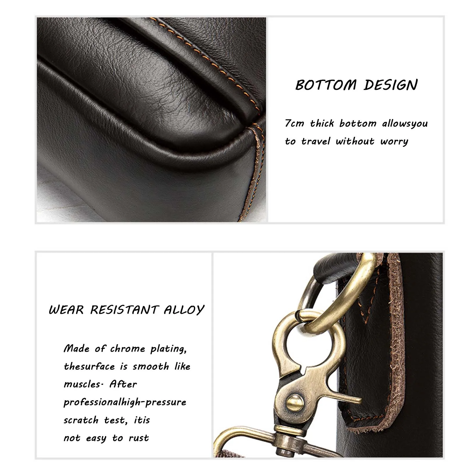 Men's Horizontal Zipper Leather Handbag Adjustables Strap Large Capacity Bag For Working Office