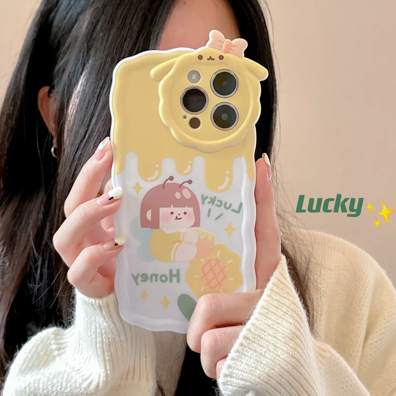 

Cartoon Honey Sunflower Girl Bow Phone Case for iPhone 14 12 13 11 Pro ProMax Plus X XR Xsmax Shockproof Soft Phone Cover