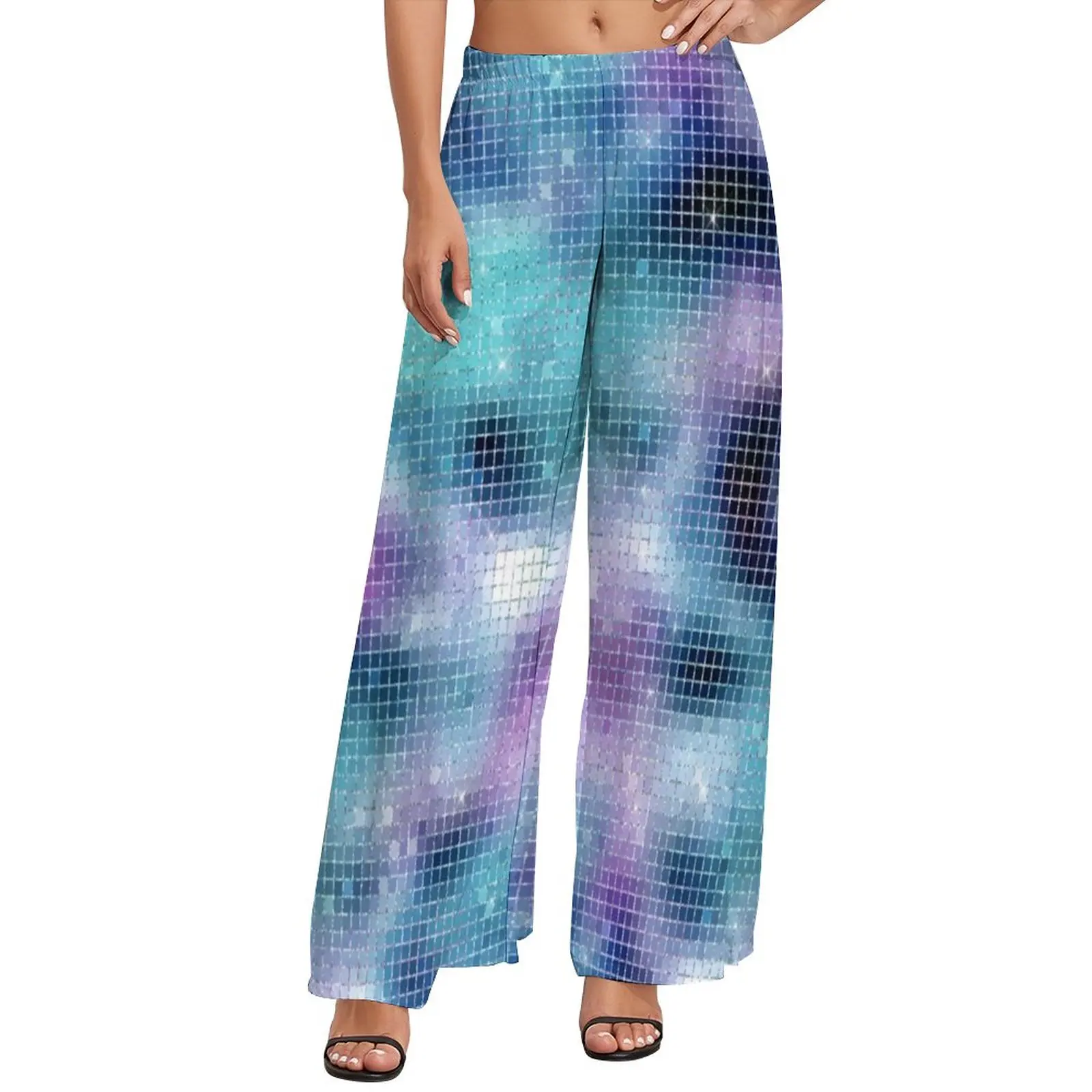 

Faux Disco Ball Straight Pants Outer Space Nebula Casual Wide Leg Pants Female Big Size Aesthetic Graphic Trousers