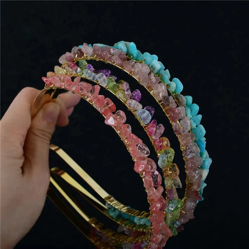 

Rainbow Crystal Hair Bands Natural Crystal Chips Headband