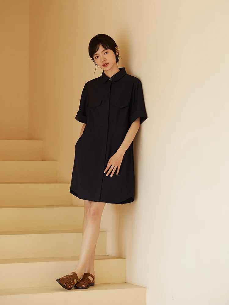 Платье-поло Miss Haitou в стиле карго шифоновое с карманами